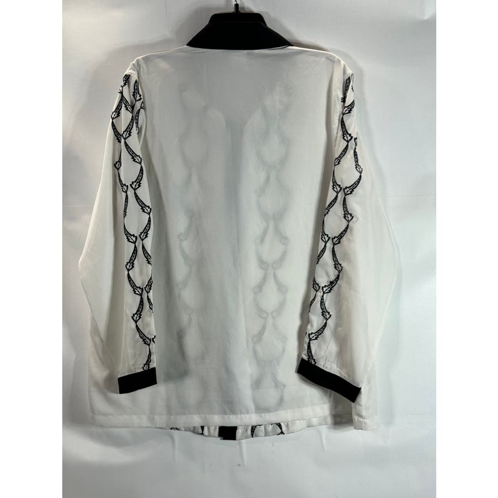 ULLA POPKEN Women's Plus Size White/Black Chain Print Relaxed Fit Top SZ 16/18