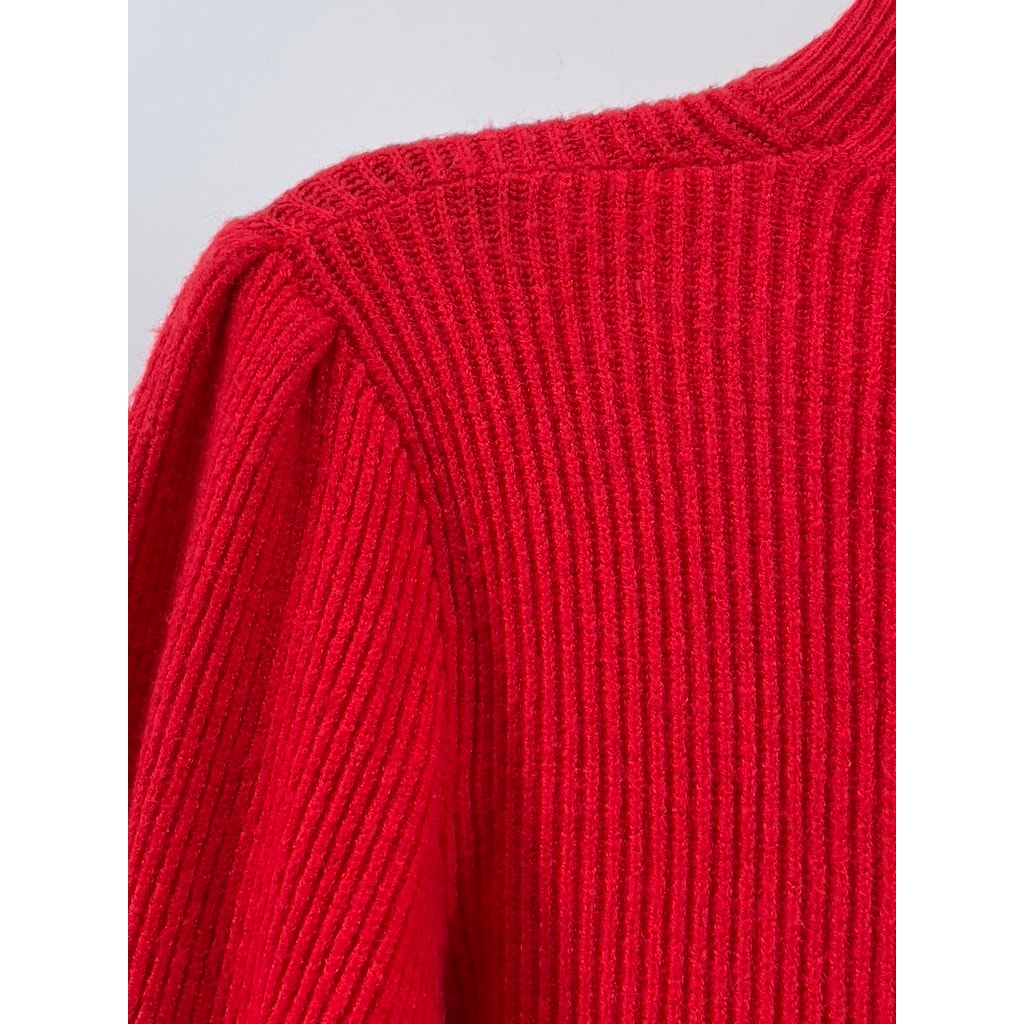 LINE & DOT Women's Bright Red Knit Mock-Neck Long Balloon Sleeve Sweater SZ XS