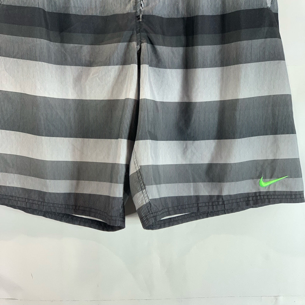 NIKE Men's Gray Striped Drawstring Mesh Brief-Lined Pull-On Swim Shorts SZ XL