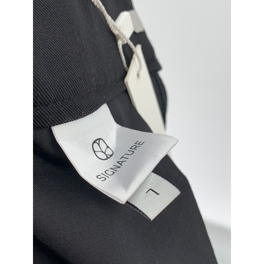 SIGNATURE Women's Black Pleated Wide-Leg Pants SZ L