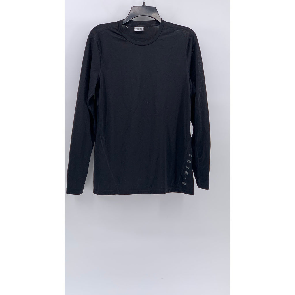 GYMSHARK Men's Black Crewneck Slim-Fit Long Sleeve Sport Logo T-Shirt SZ S