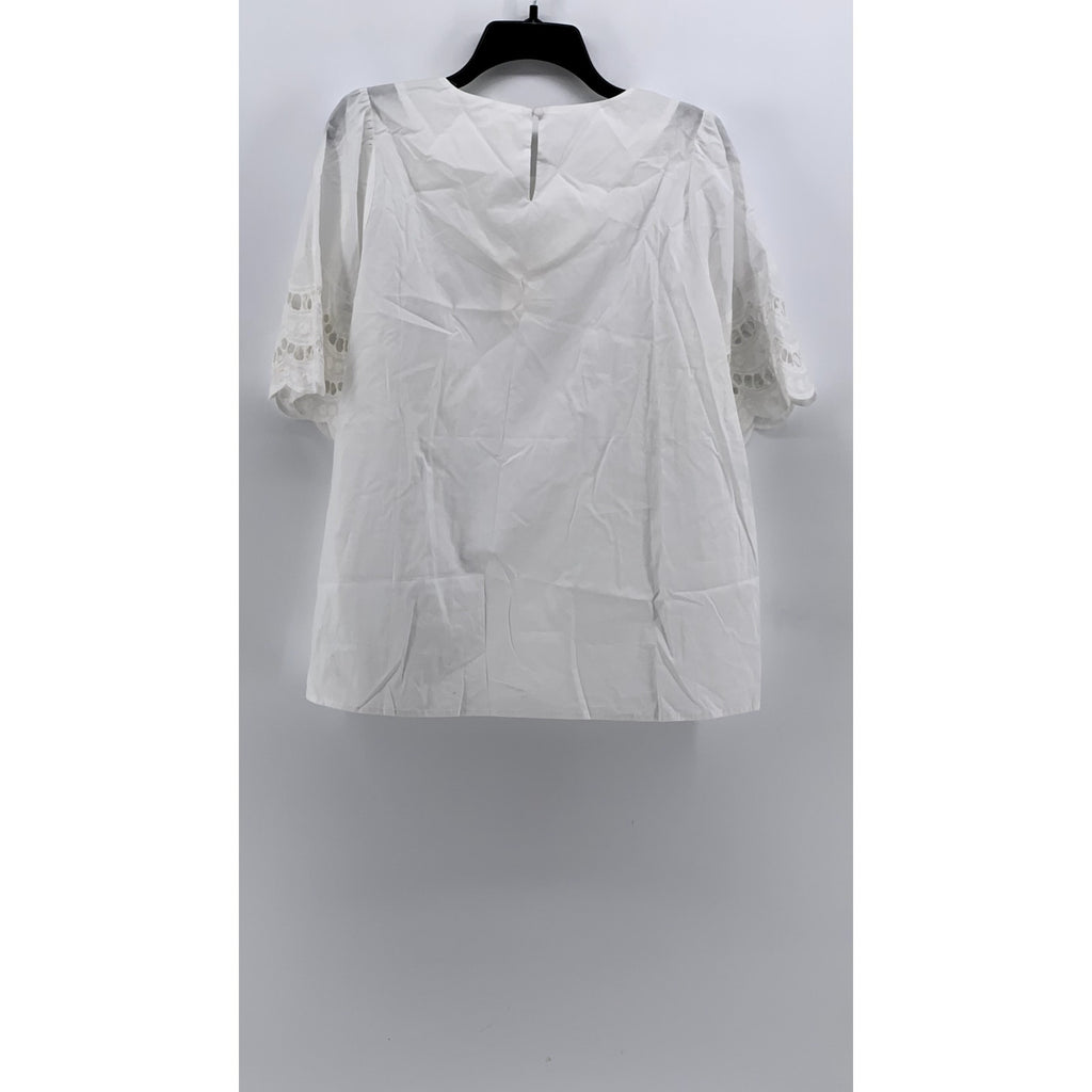 COTTON BLEU Women's White Cotton Lace Eyelet Elbow Sleeve Top SZ M