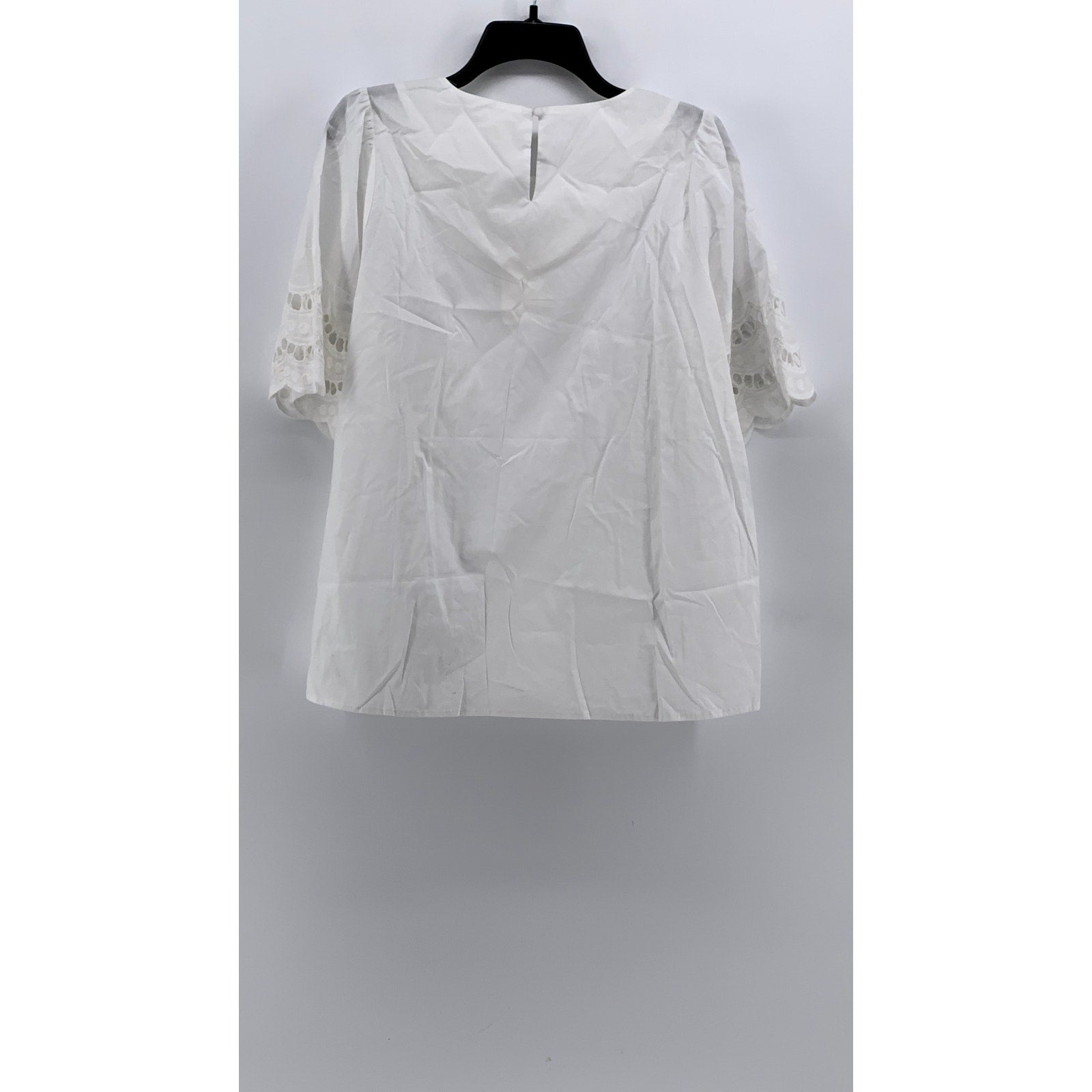 COTTON BLEU Women's White Cotton Lace Eyelet Elbow Sleeve Top SZ M