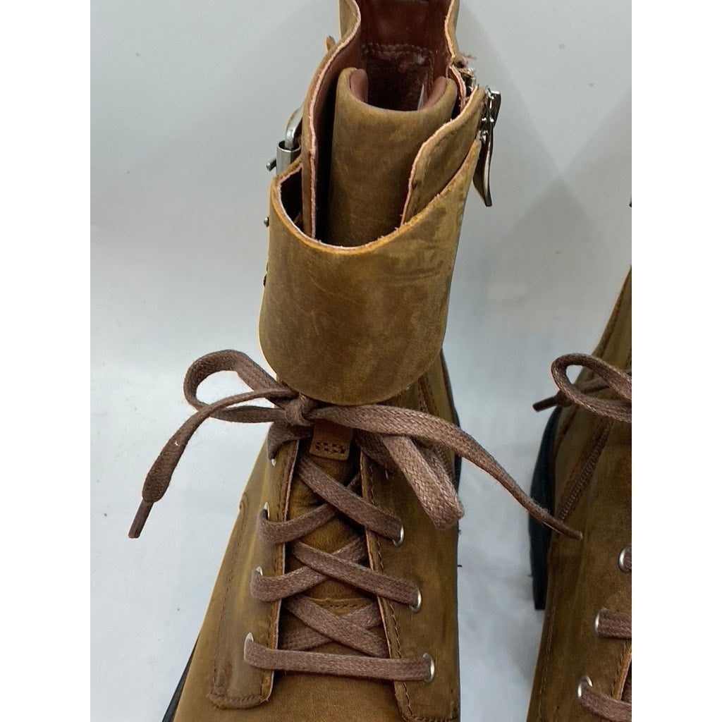 CLARKS Women's Brown Leather Orinoco Round-Toe Side-Buckle Combat Boots SZ 8.5