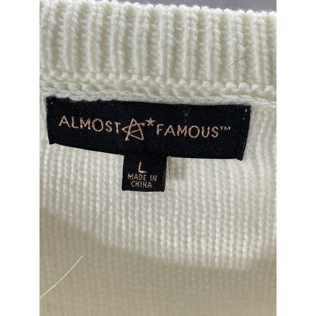ALMOST FAMOUS Women’s Cream Cable Knit Crewneck Long Sleeve Sweater SZ L
