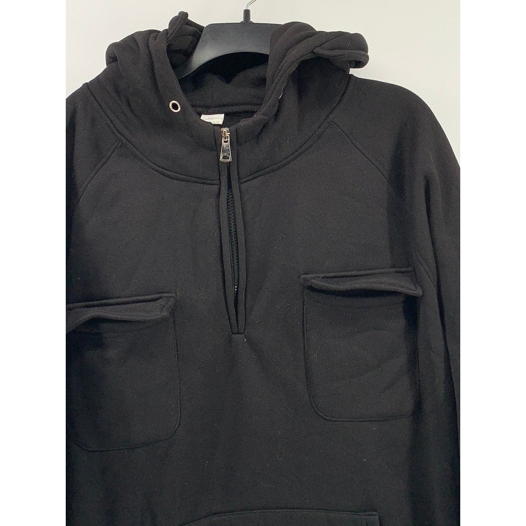 UNBRANDED Men’s Black Half-Zip Hooded Pullover Sweater SZ 2XL