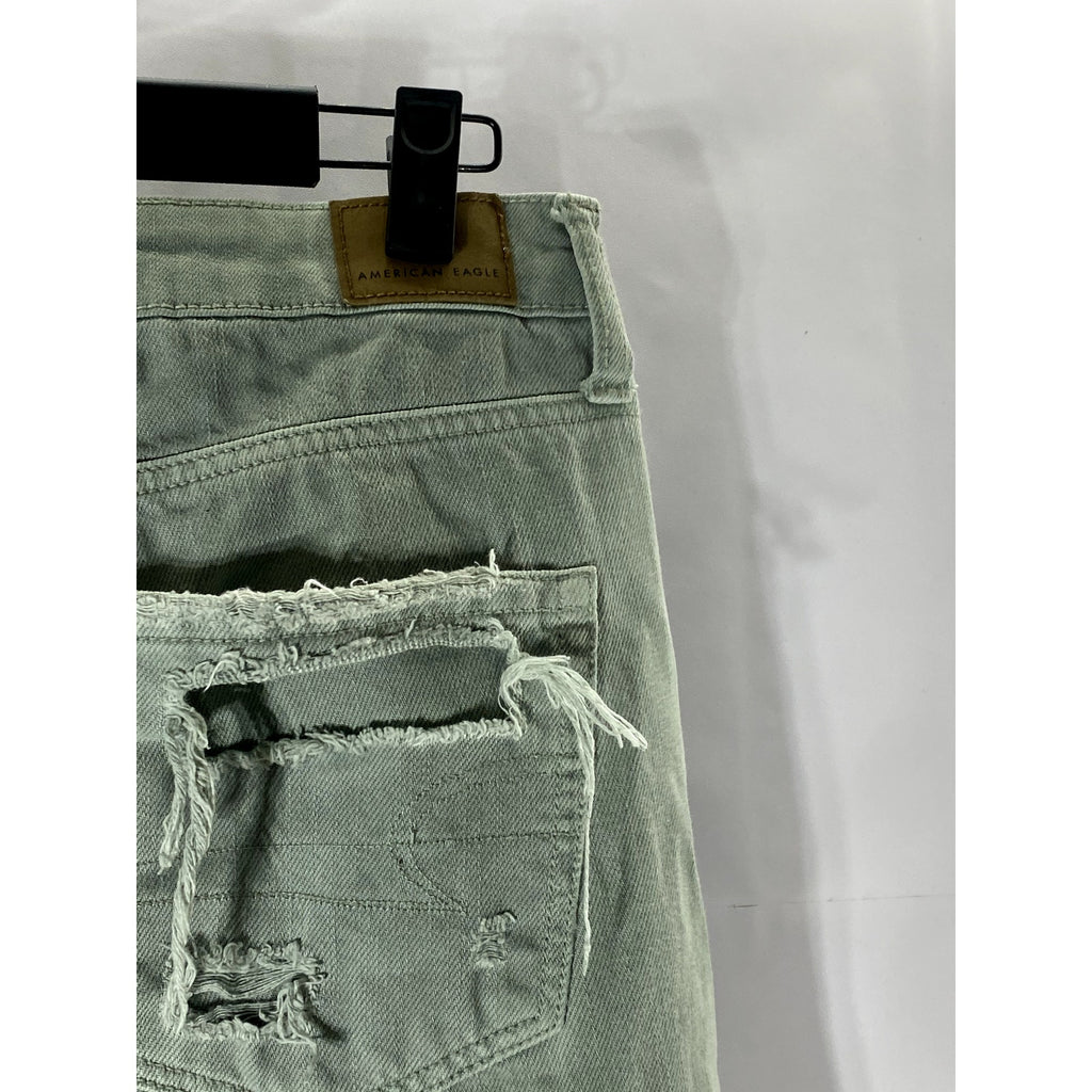 AMERICAN EAGLE Women's Green Distressed Regular-Fit Straight-Leg Denim Jean SZ 8
