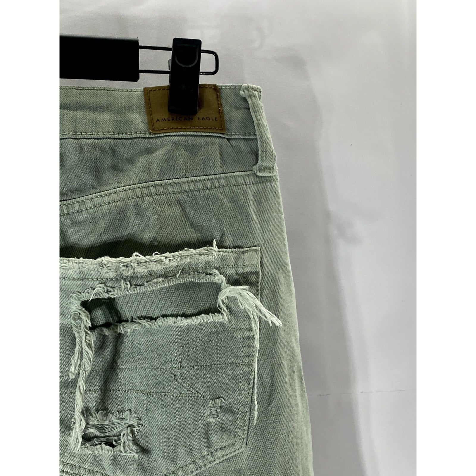 AMERICAN EAGLE Women's Green Distressed Regular-Fit Straight-Leg Denim Jean SZ 8