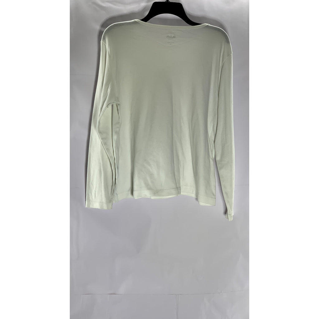 BLAIR Women's White Solid Scoop-Neck Casual Pointelle Long Sleeve Top SZ M