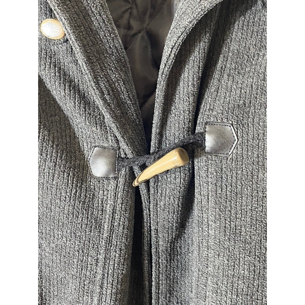 MOTHERWAYS Girls' Gray Ribbed Shark Tooth Closure Hooded Coat SZ 130(US-M8-10)