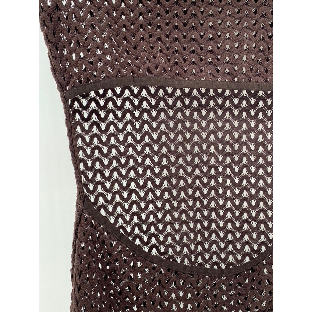 ZARA Women's Brown Mesh Cutout Back Sleeveless Crewneck One-Piece Bodysuit SZ S