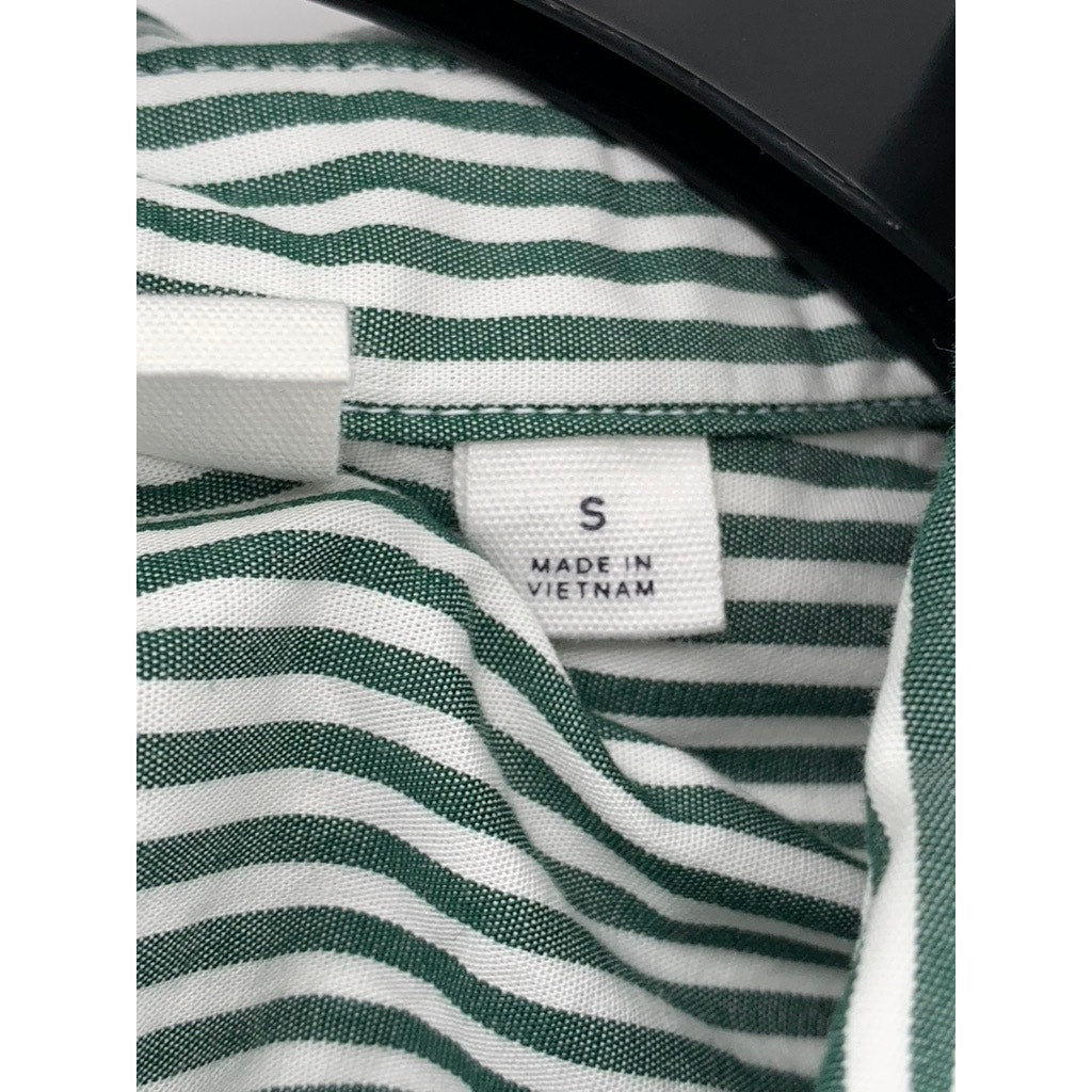 GAP Women's Green-White Striped Ruffle Hem Button-Up Long Sleeve Top SZ S