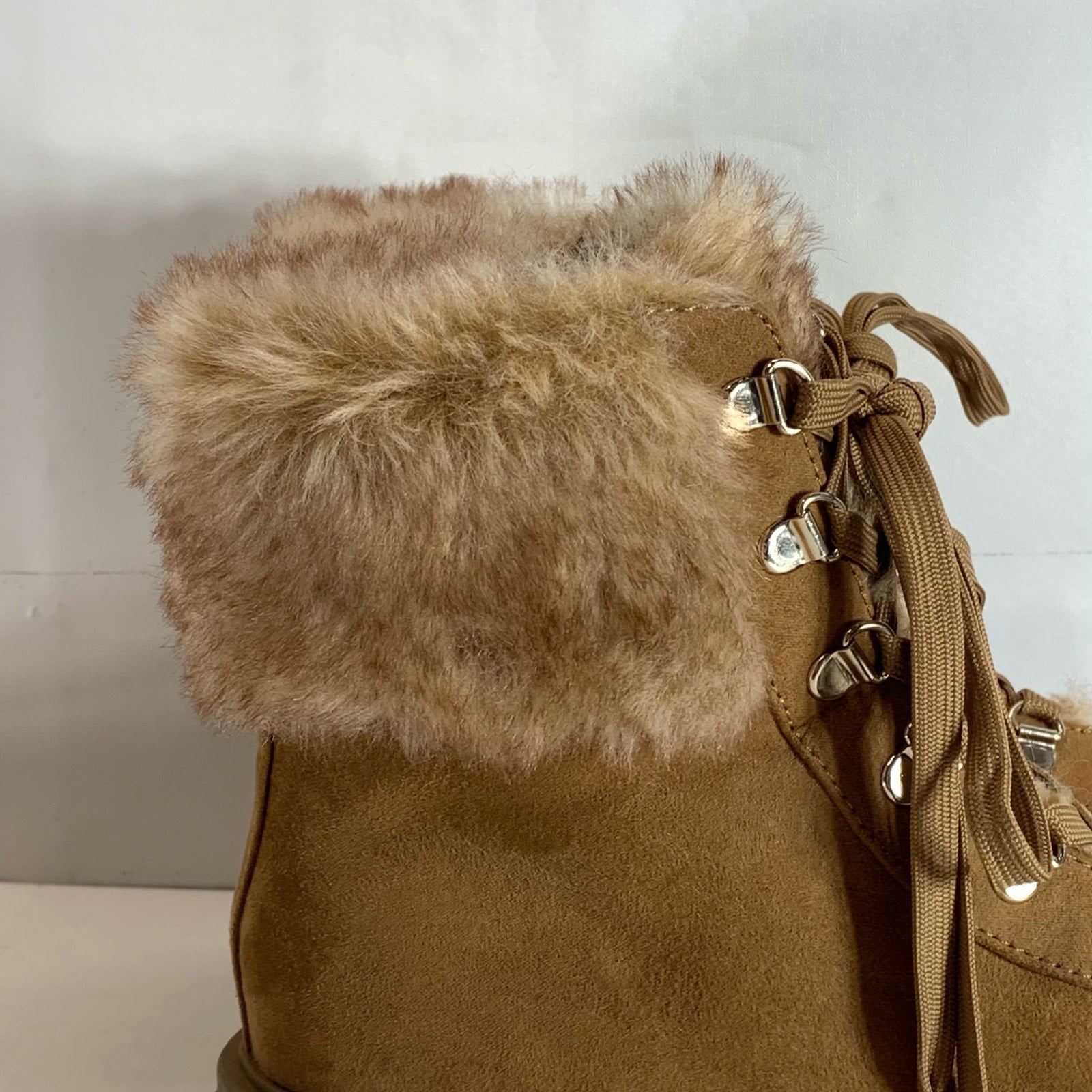 SUN+STONE Women's Tan Orlaa Faux-Fur Cold Weather Lug Sole Boots SZ 8