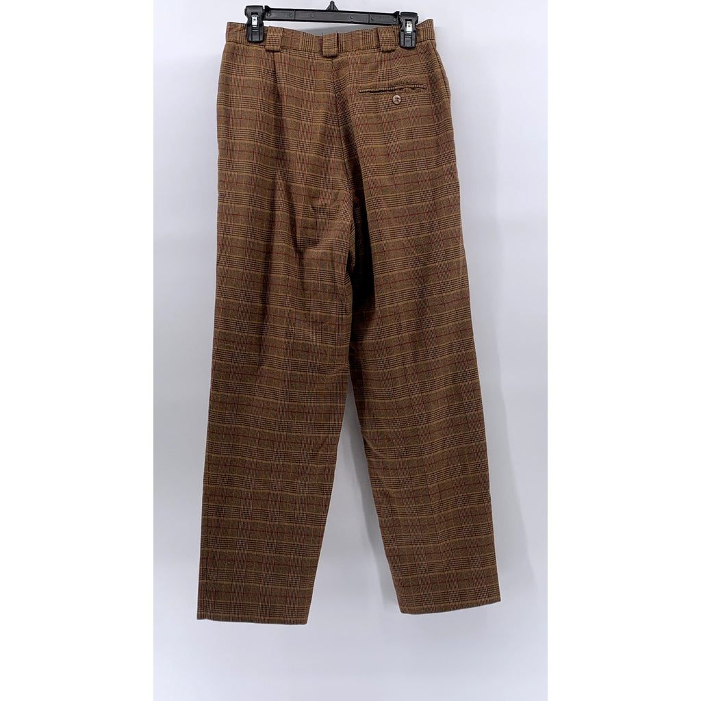 KAREN SCOTT Women’s Vintage Brown Plaid Pleated Straight-Leg Pants SZ 12