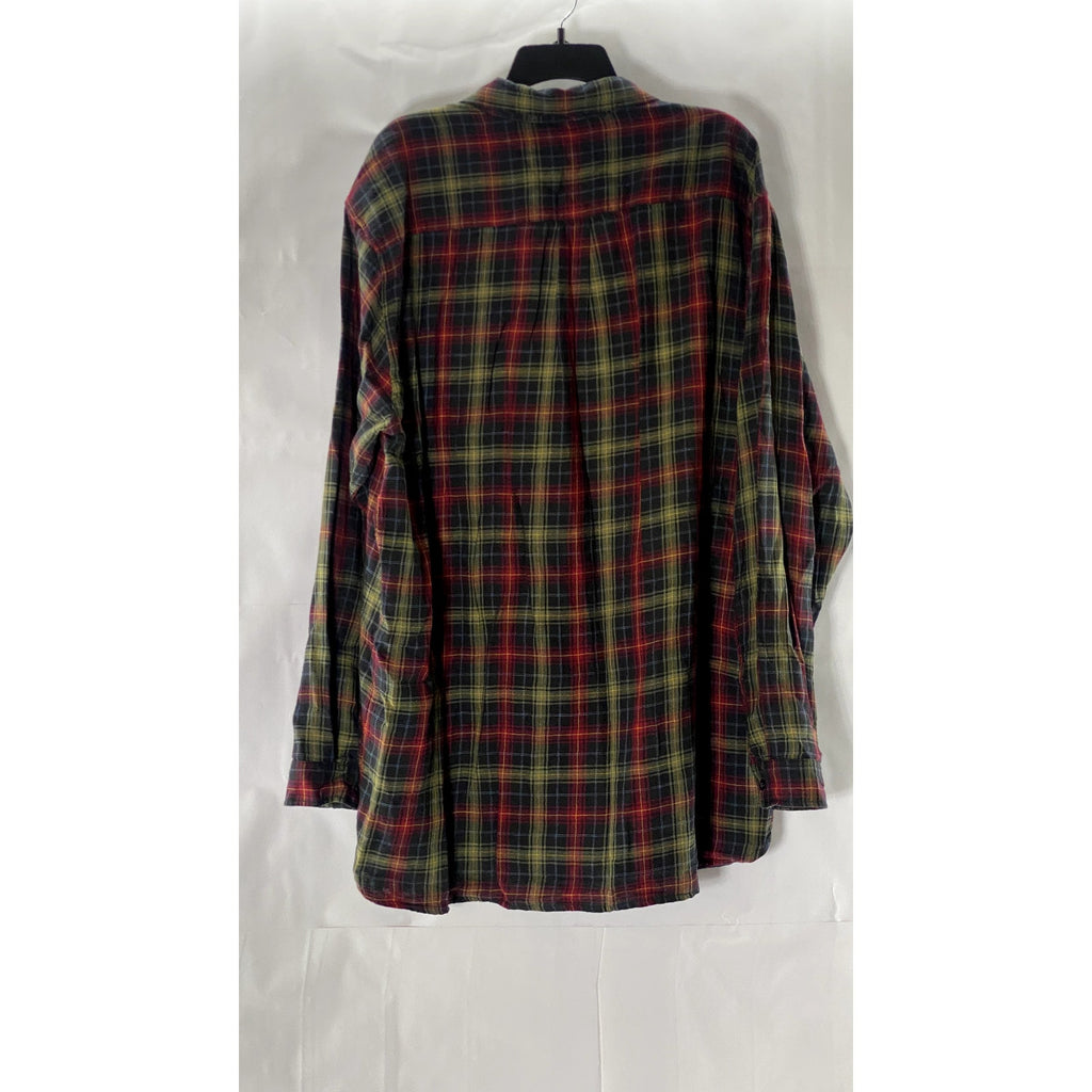 CARBON2COBALT Men's Tall Red/Green Plaid Flannel Button-Up Shirt SZ XL/T