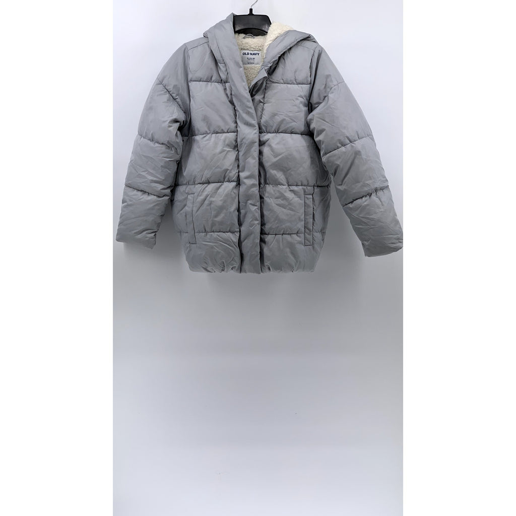 OLD NAVY Girls' Gray Zip-Up Puffer Hooded Jacket SZ XL