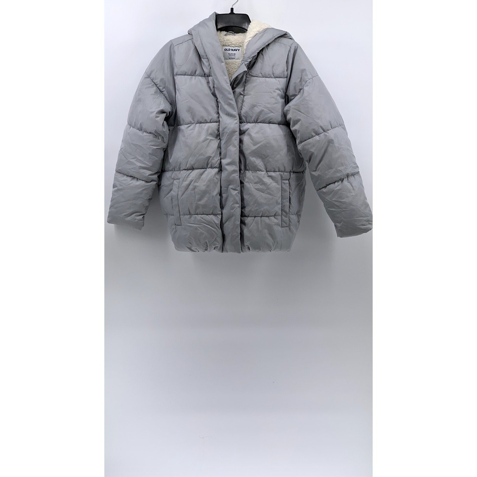 OLD NAVY Girls' Gray Zip-Up Puffer Hooded Jacket SZ XL
