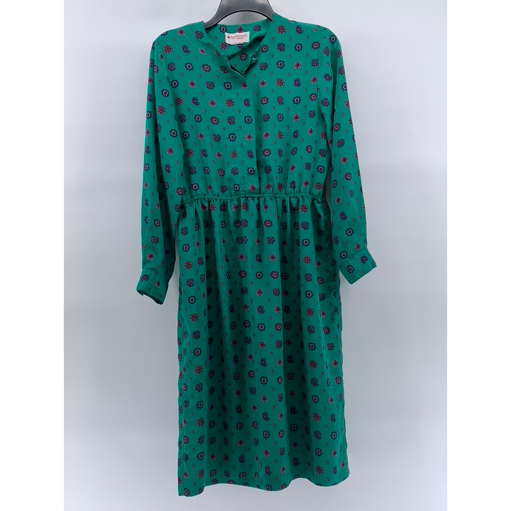 APPLESEED'S Petite Women's Green Printed Half-Button A-Line Midi Dress SZ P/S