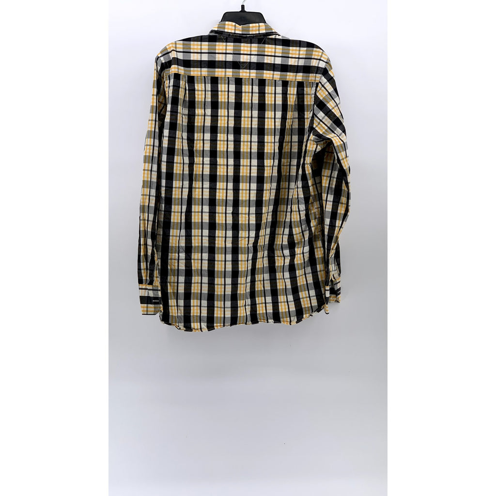TOMMY HILFIGER Men's Blue-Yellow Plaid Custom Button-Up Long Sleeve Shirt SZ M