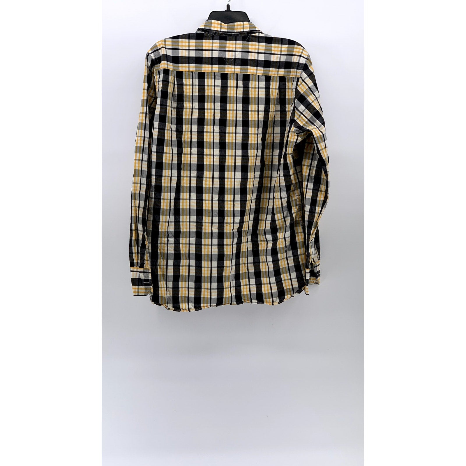 TOMMY HILFIGER Men's Blue-Yellow Plaid Custom Button-Up Long Sleeve Shirt SZ M