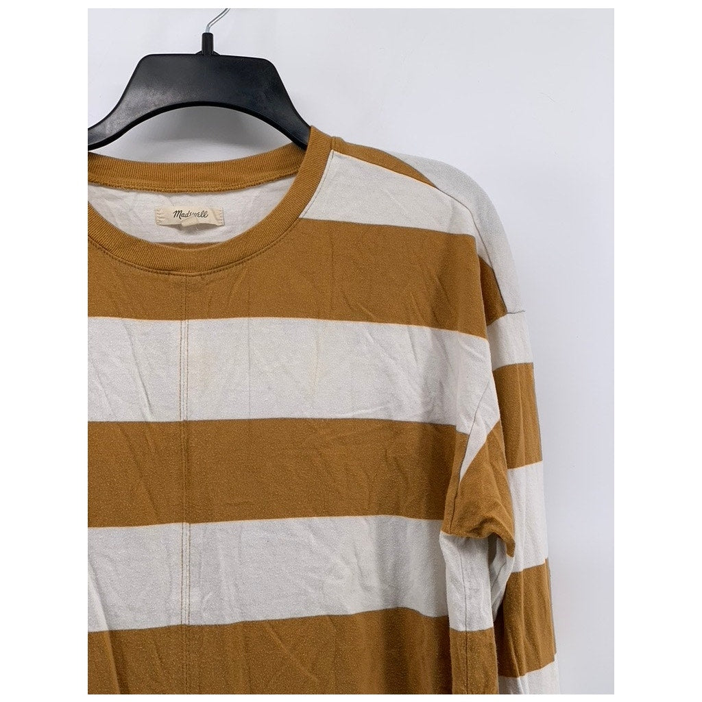 MADEWELL Women's Tan-White Striped Oversized Top SZ M