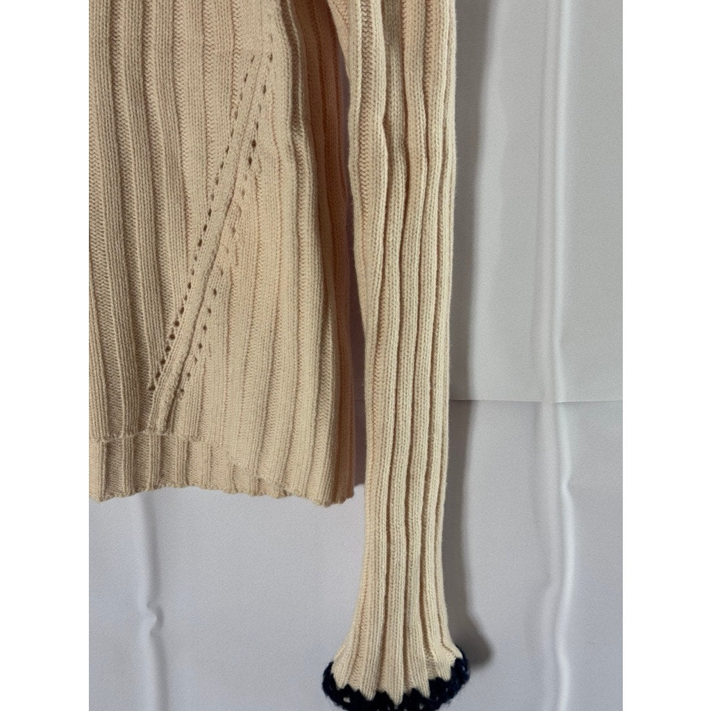 REBECCA TAYLOR Women's Pink Asymmetrical Collar Ribbed Long Sleeve Sweater SZ S