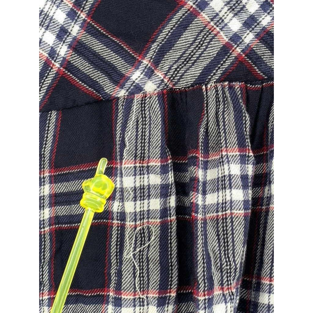KNOX ROSE Women's Blue-Red Embroidered Popover Long Sleeve Flannel Top SZ L