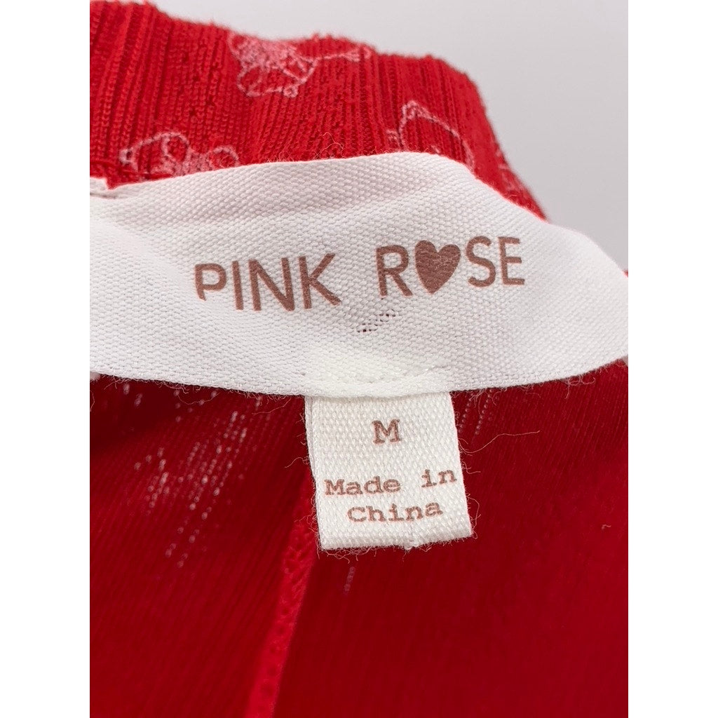 PINK ROSE Women's Red Bear Print Relaxed Fit Pajama Pants SZ M