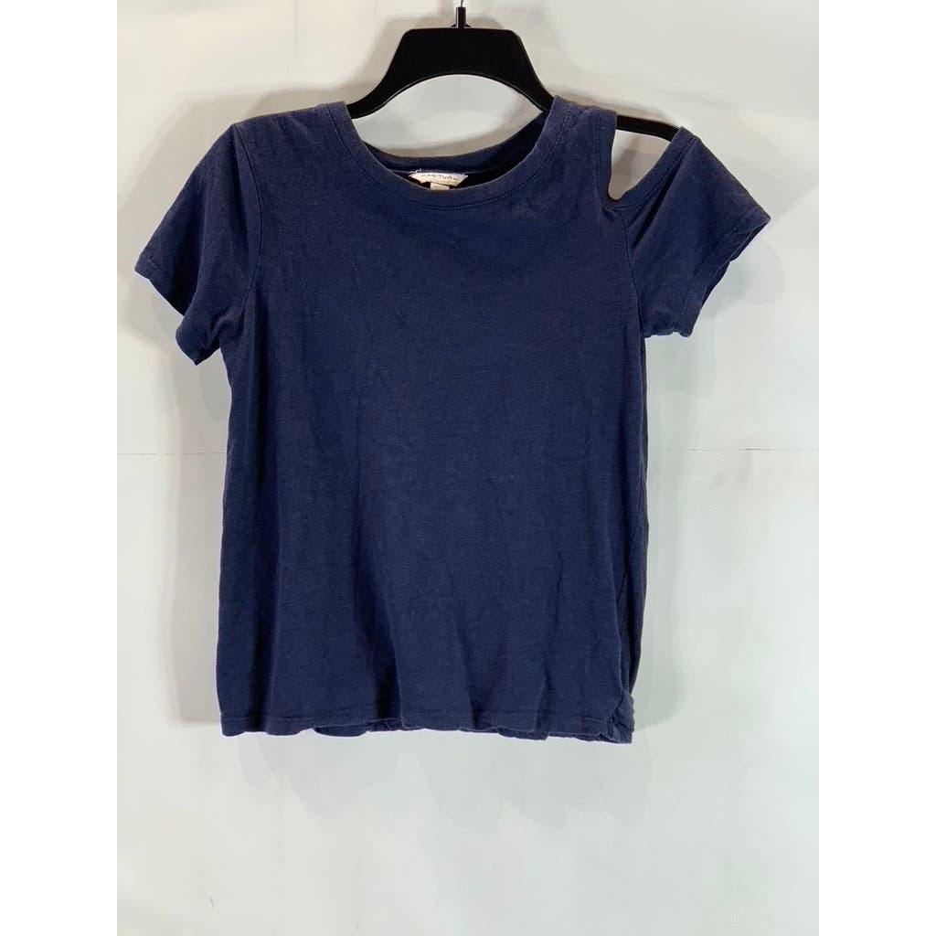 HABITUAL Big Girl's Navy Crewneck Cutout Short Sleeve Top SZ 12