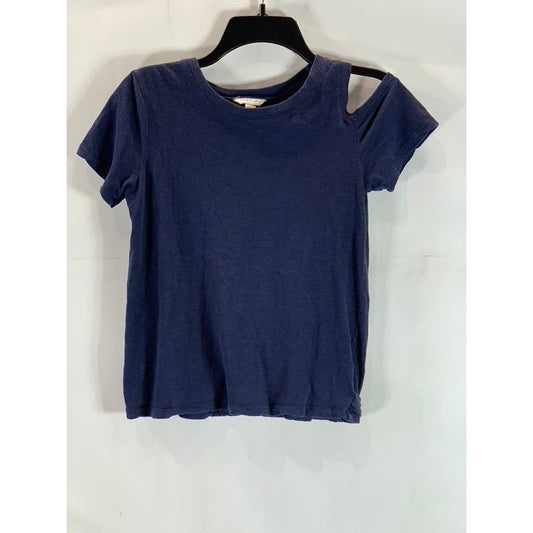 HABITUAL Big Girl's Navy Crewneck Cutout Short Sleeve Top SZ 12