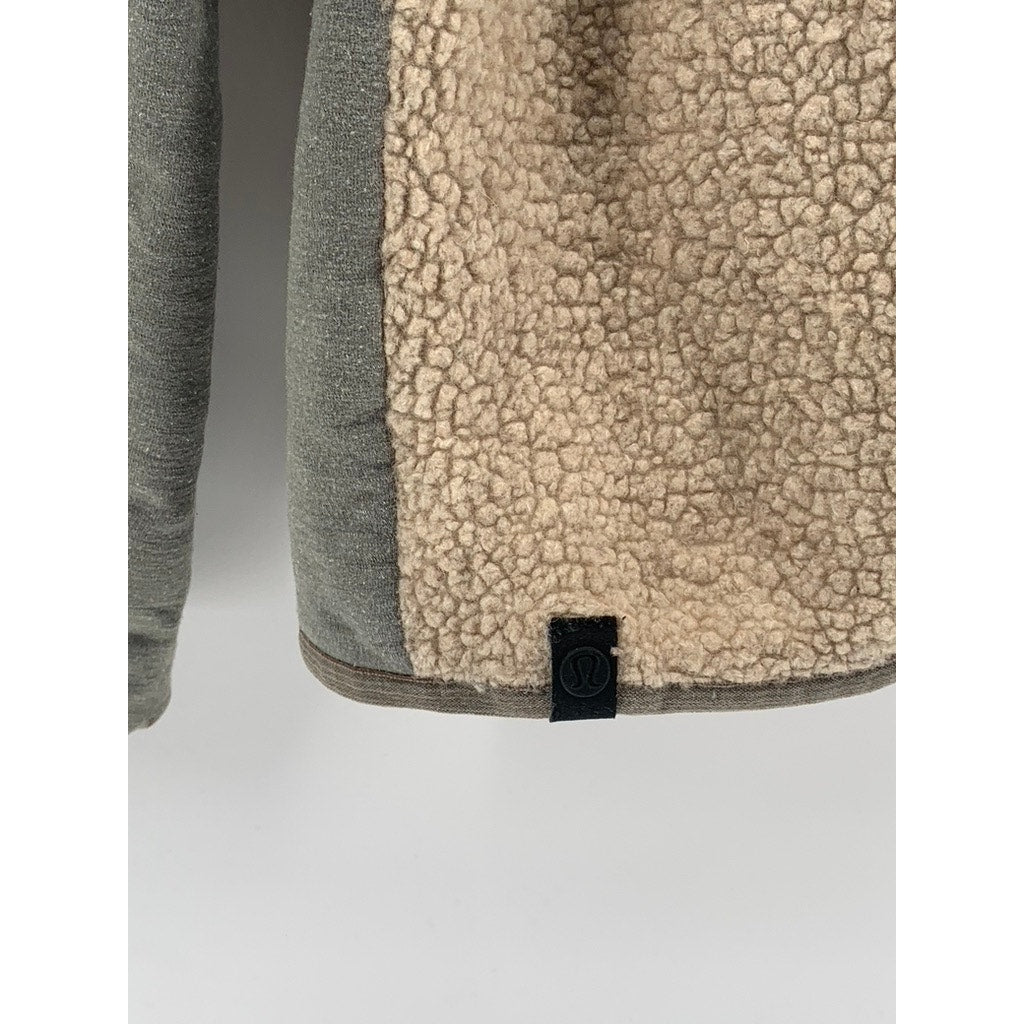 LULULEMON Men's Beige-Gray Sherpa Pyle Stand Collar Long Sleeve Sweater SZ L