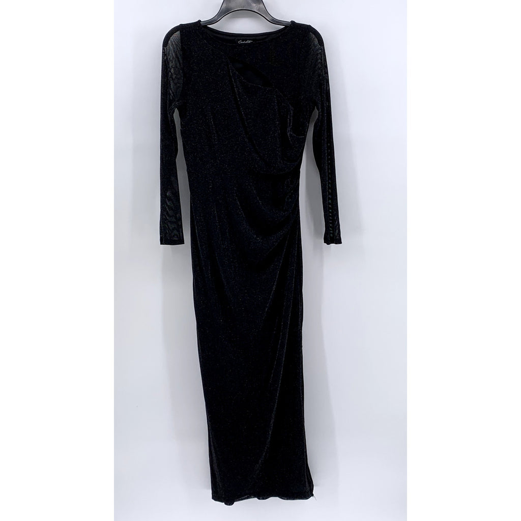 CANDALITE Women's Black Metallic Mesh Long Sleeve Cutout Maxi Dress SZ S