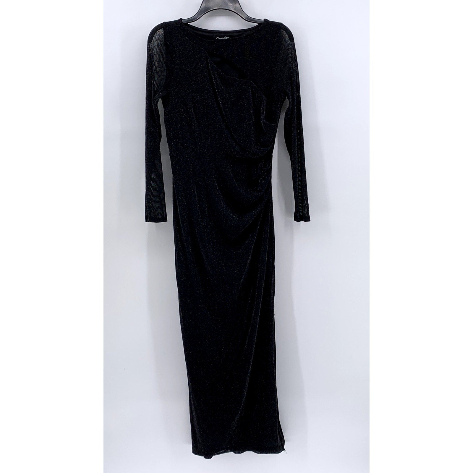 CANDALITE Women's Black Metallic Mesh Long Sleeve Cutout Maxi Dress SZ S