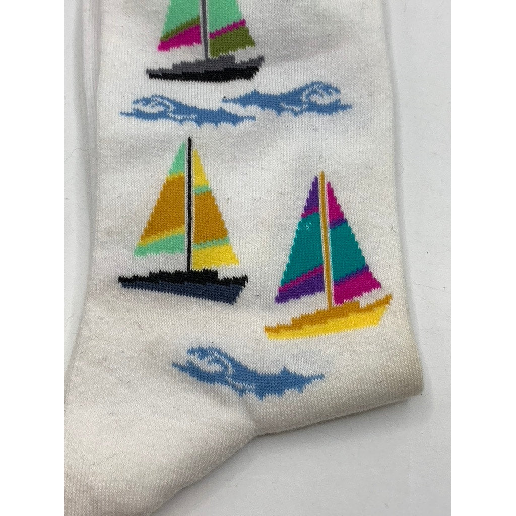 FOOT TRAFFIC Women's White Multi Sail Print Crew Socks SZ 4-10
