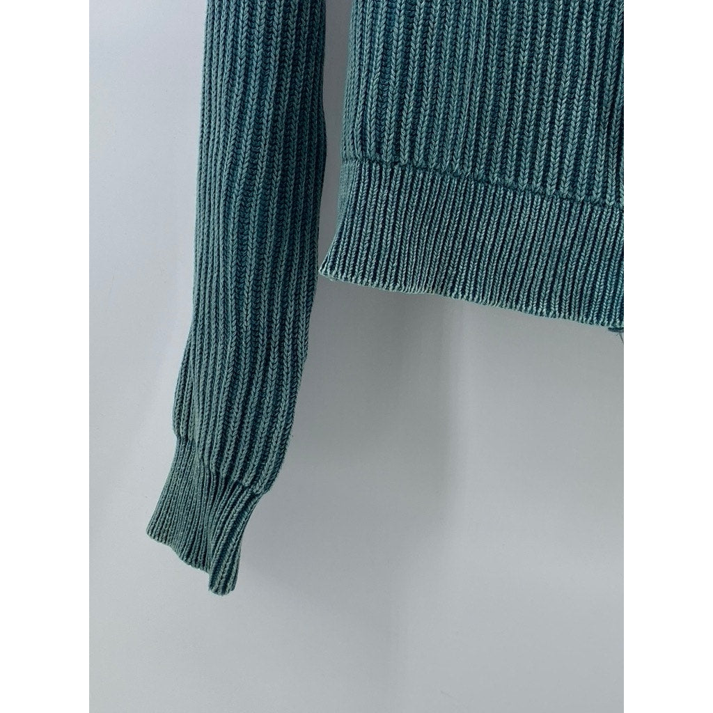 FASHION NOVA Women's Blue Green Ribbed Forward Mock Neck Zip-Up Sweater SZ XS