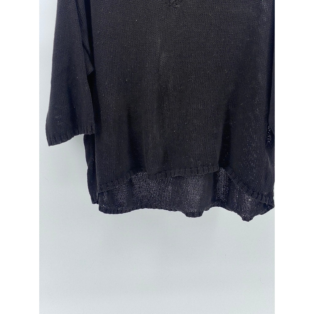 SPARKLE & FADE Women's Black Crochet V-Neck 3/4 Sleeve Pullover Top SZ L