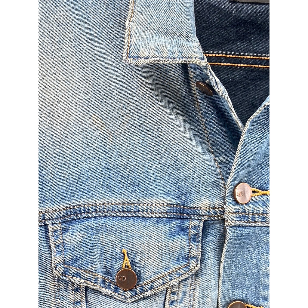D-ID Women's Blue Distressed Button-Up Long Sleeve Jean Jacket SZ XS