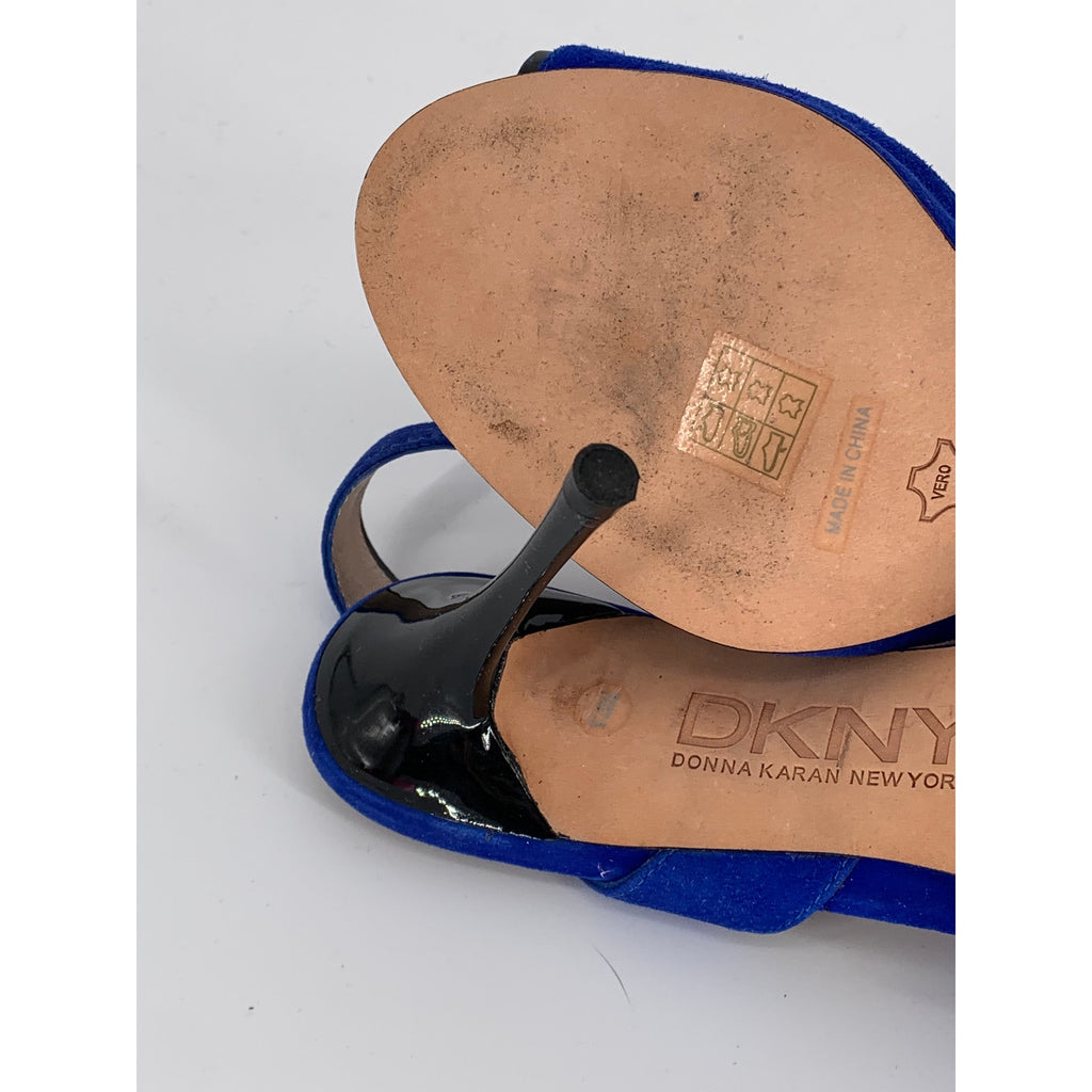 DKNY Women's Cobalt Blue Suede Leather Open-Toe Ankle Strap Stiletto Heels SZ 7