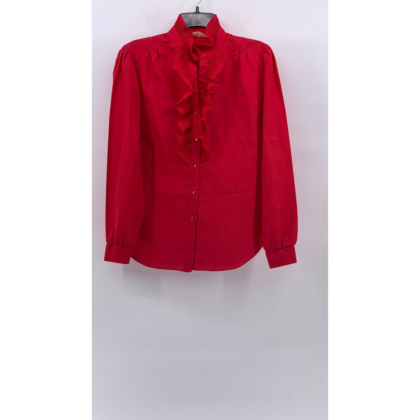 LAURA MAE Women's Vintage Red Ruffle Button-Up Long Sleeve Regular-Fit Top SZ M