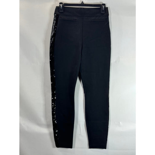 SPANX By Sara Berkley Women's Black Sequin Trim Ponte Skinny Ankle Pants SZ S