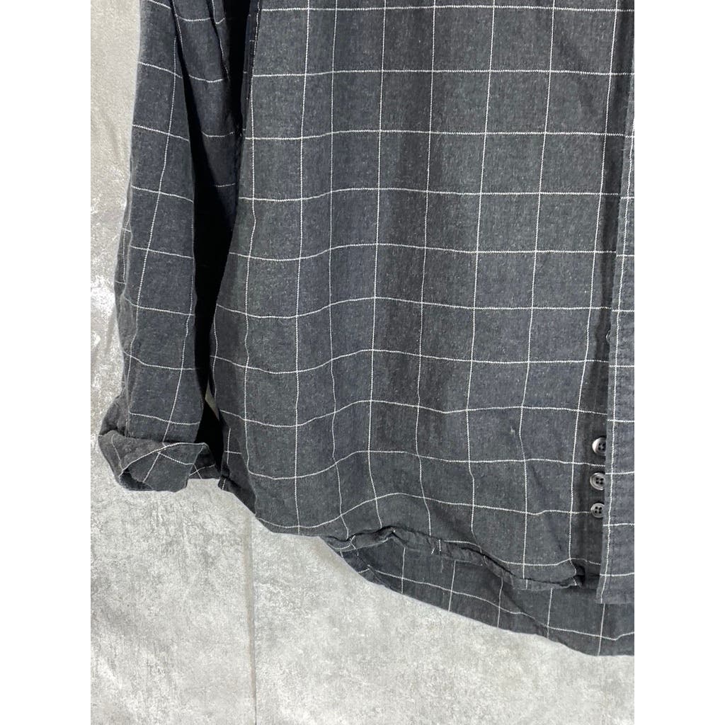 EDDIE BAUER Men's Charcoal Windowpane Button-Up Long Sleeve Shirt SZ M