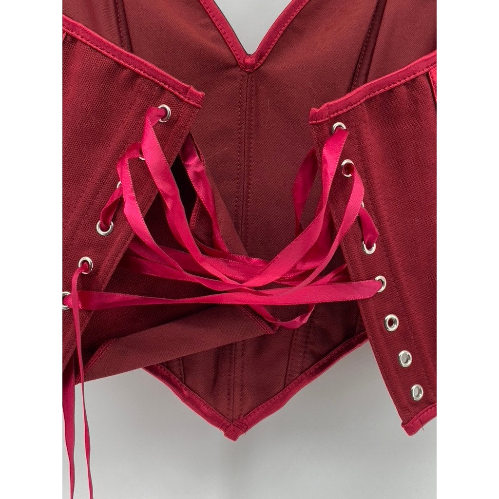 UNBRANDED Women's Red Lace-Back Strapless Corset Top SZ XS