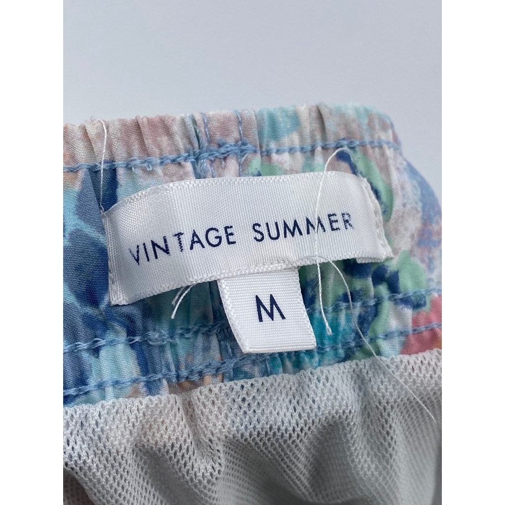 VINTAGE SUMMER Men's Light Blue Turtle Print Drawstring Mesh Swim Shorts SZ M