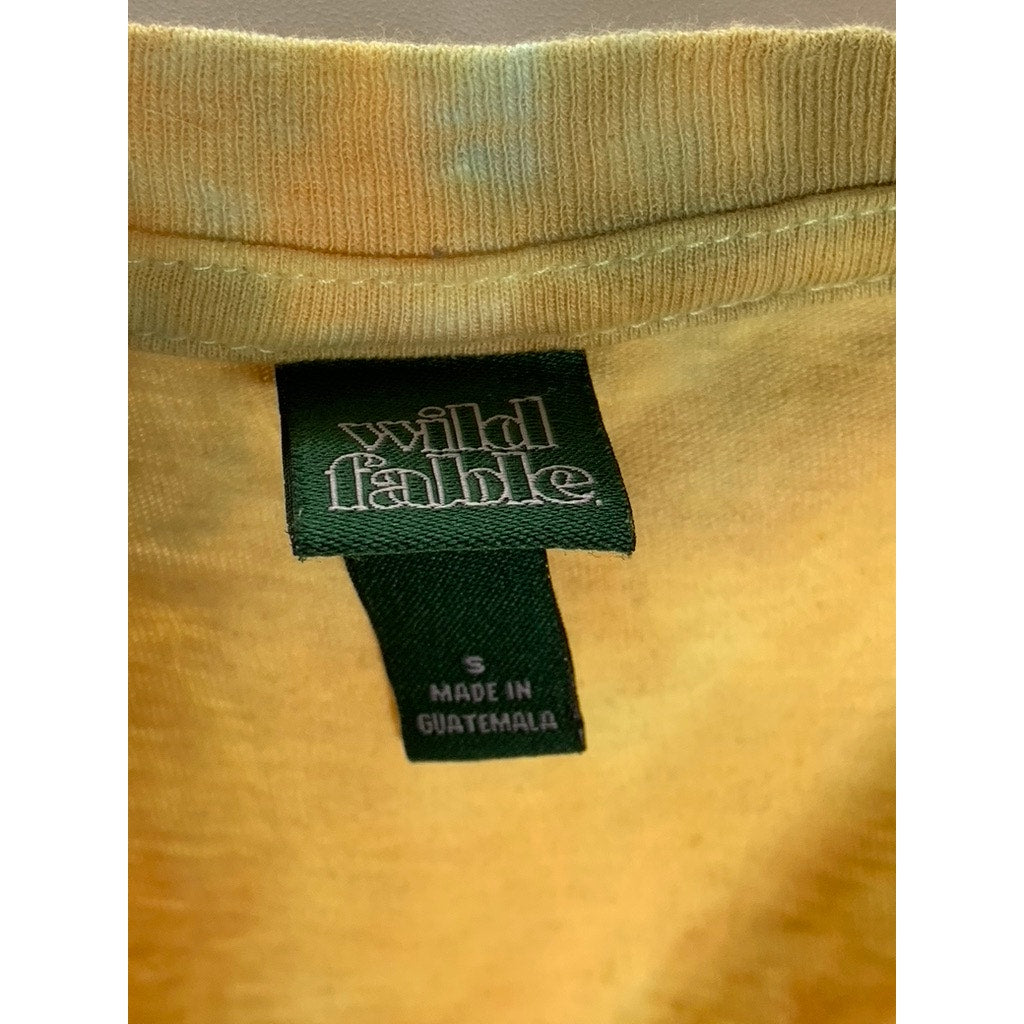 WILD FABLE Women's Yellow/Gold Tie-Dye V-Neck Short Sleeve Crop Top SZ S