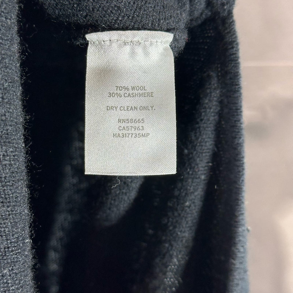 HALOGEN Women's Solid Black Wool/Cashmere Crewneck Round Split-Hem Sweater SZ2XS