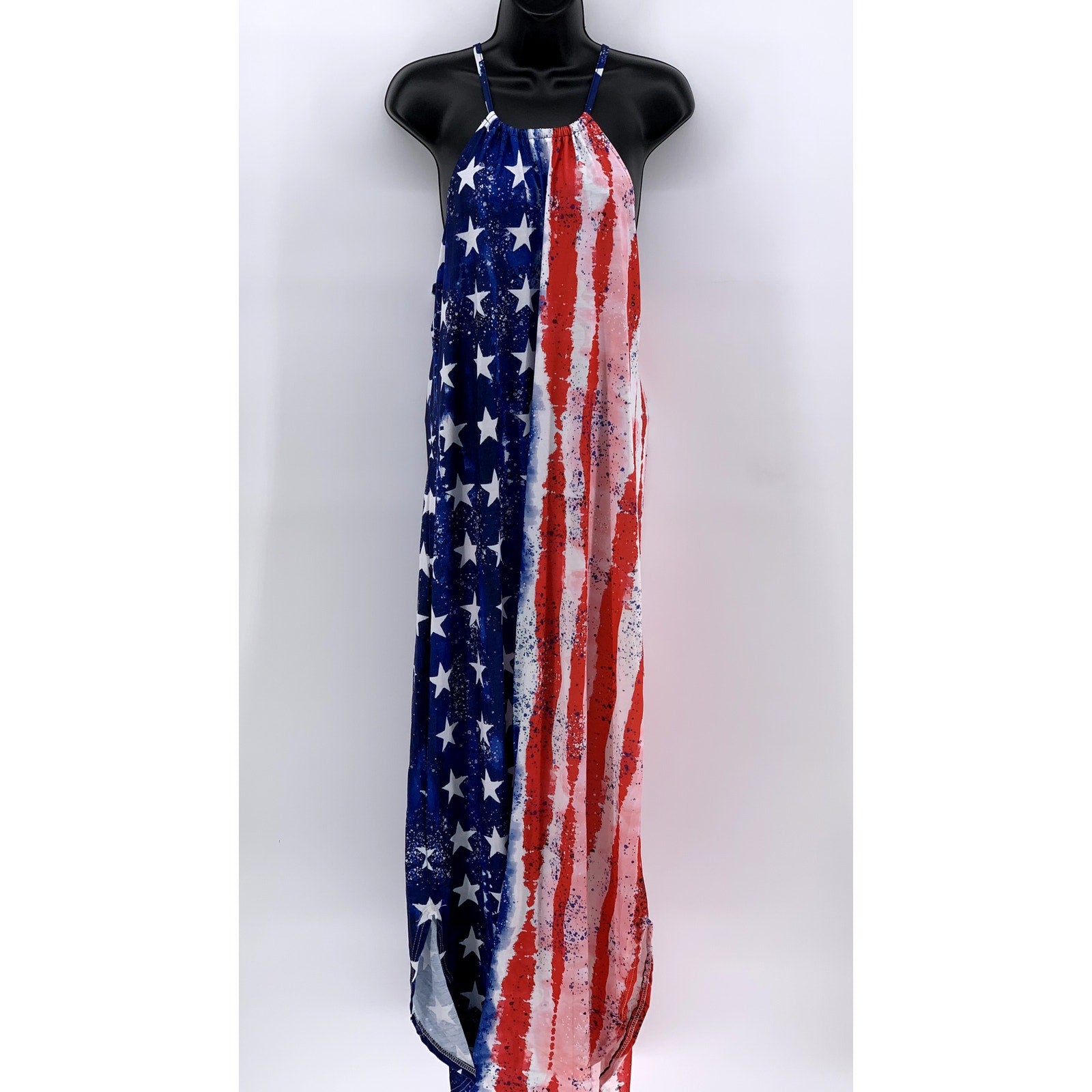 FOR G AND PL Women's American Flag Print Maxi Tank Dress SZ L