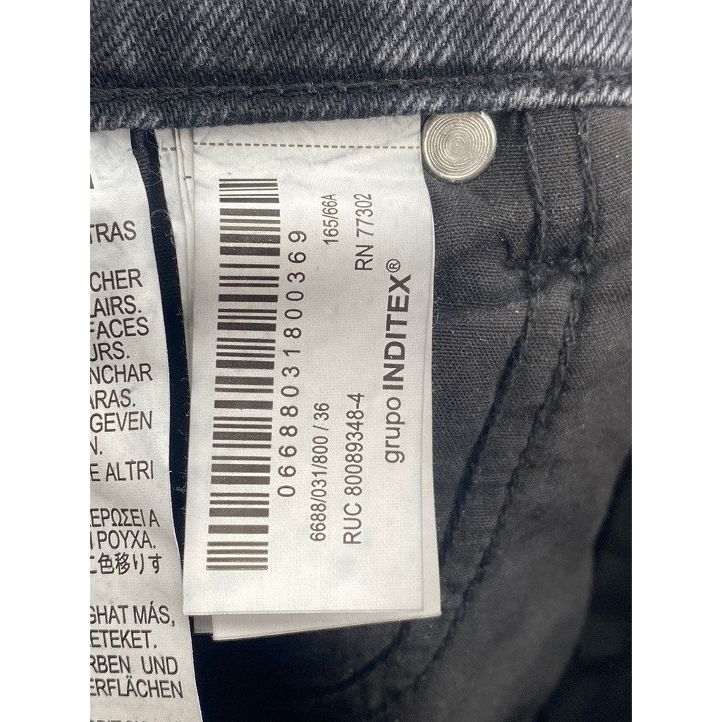 ZARA Women's Black Denim Distressed High-Rise Wide-Leg Regular-Fit Jeans SZ 4