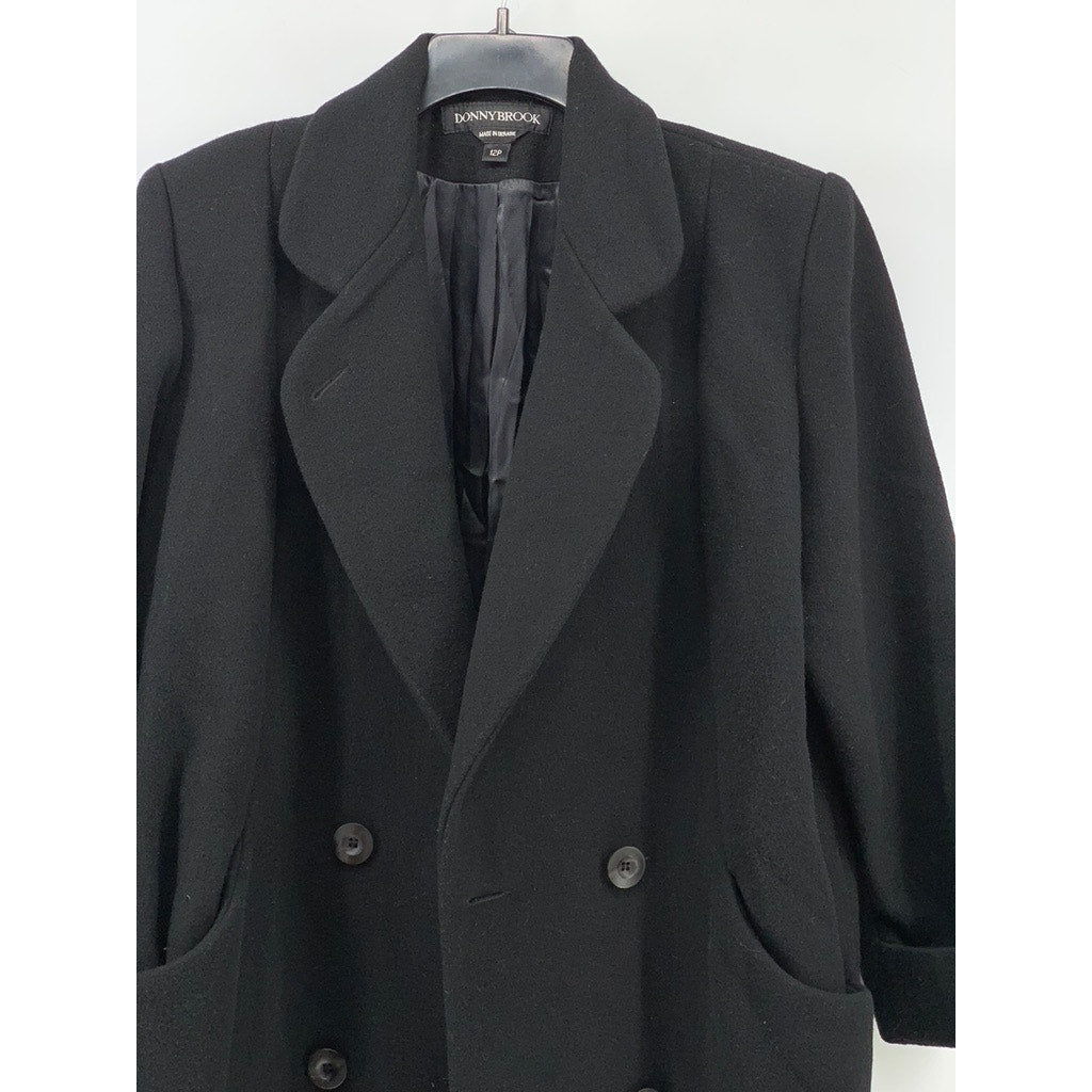DONNYBROOK Women's Petite Black Wool Double Breast Coat SZ 12P
