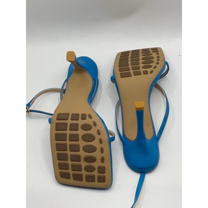 YACHOU Women's Blue Thong Strappy Heeleda Sandals SZ 37