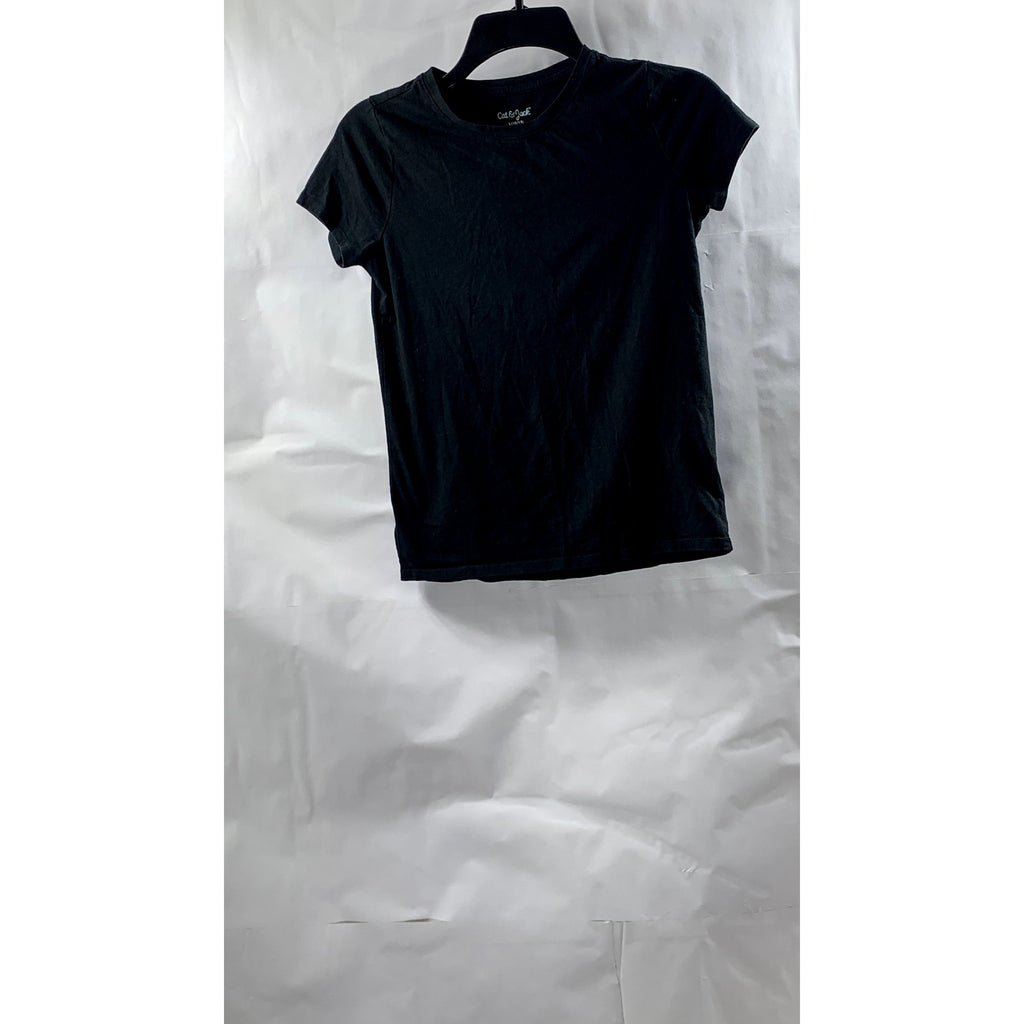 CAT & JACK Girls' Black Solid Crewneck Short Sleeve T-Shirt SZ L(10-12)